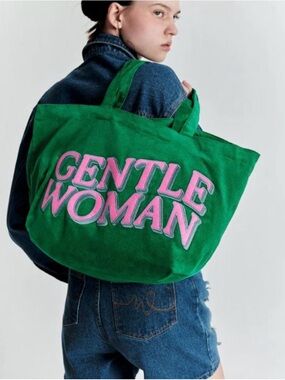 Gentle Women Tote Green Pink Corduroy Feminine Travel Colorful